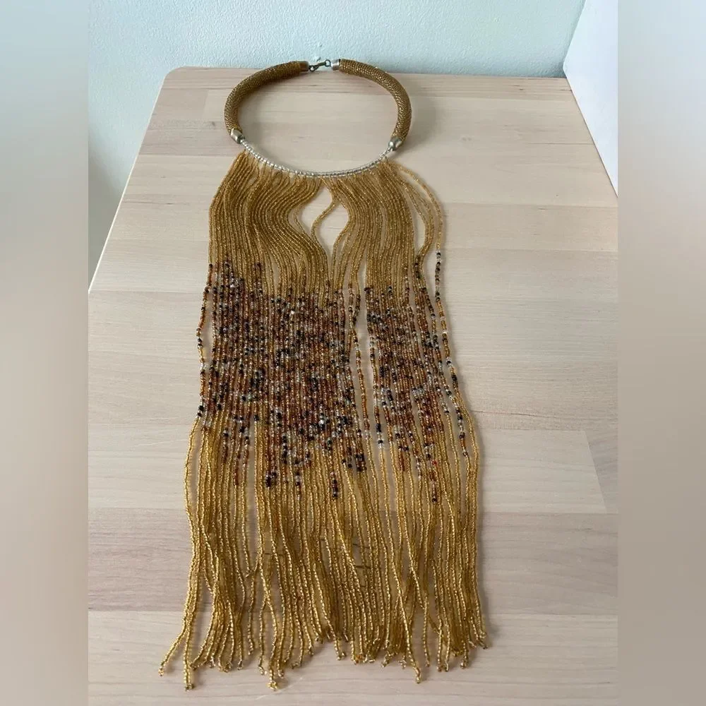 African Beaded Necklace with Bead Train